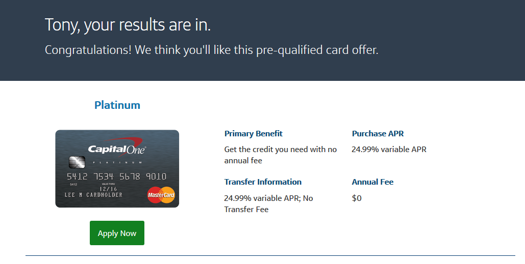 Capital One Platinum PreApproval? myFICO® Forums