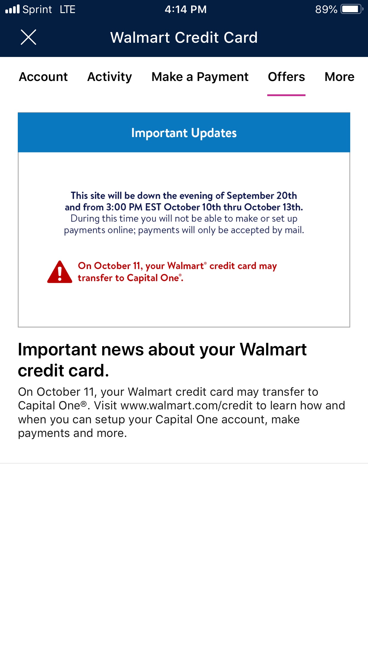 capital one walmart credit card payment