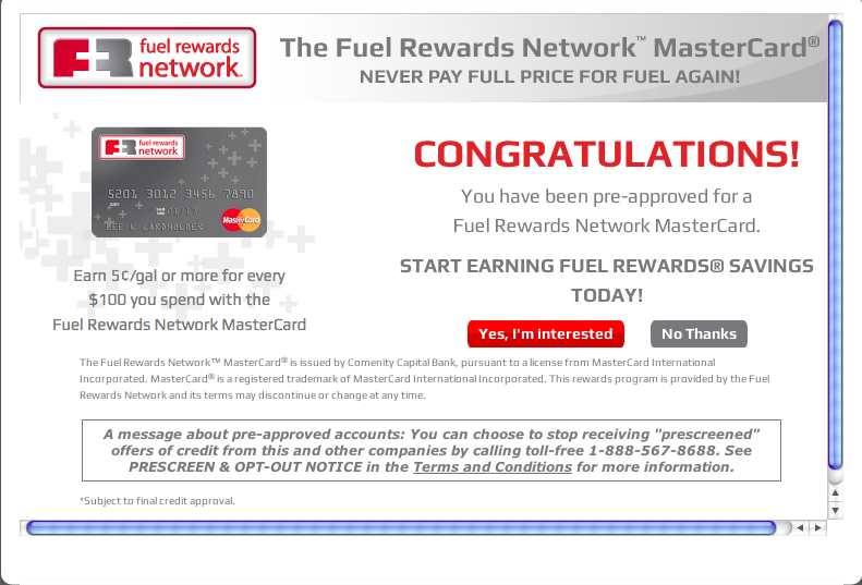 Just get PreApproved For Fuel Rewards Network Mas